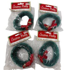 4 Nicole Christmas Medley Sisal Wreaths 4" Green Red Bows Holiday Decoration